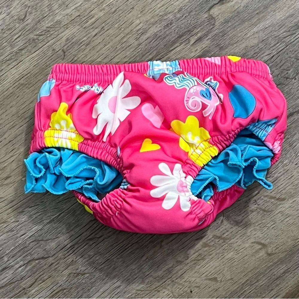 Aqua Leisure Swim School Pink Floral Reusable Swim Diaper Size 12M EUC